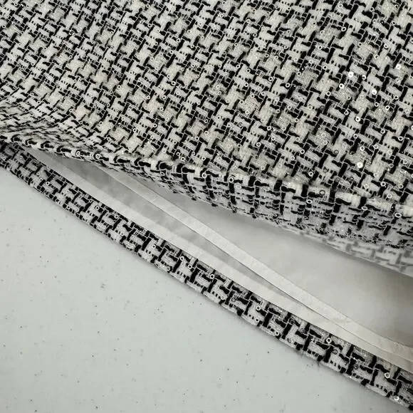 LOFT Tweed Mini Skirt Women's Size 10 Metallic Sequin Black White Party Holiday - Picture 12 of 13